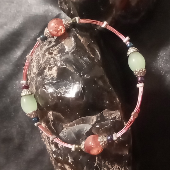 Hand Crafted Jewelry - Hand made natural stone and wire with beads . Earrings & Bracelet